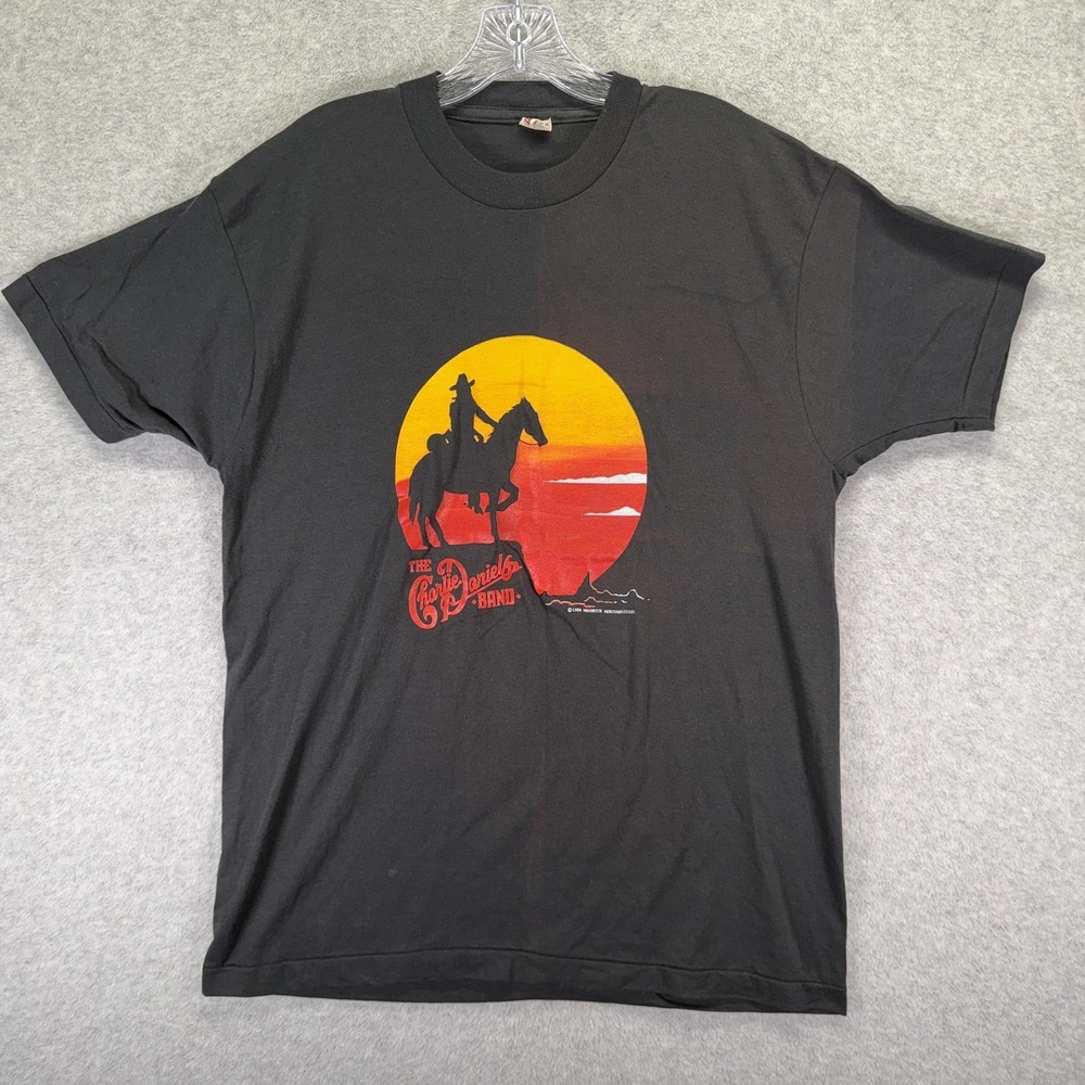 Vintage Charlie Daniels Band Screen Stars Shirt Mens XL Black Cowboy Tee 80s